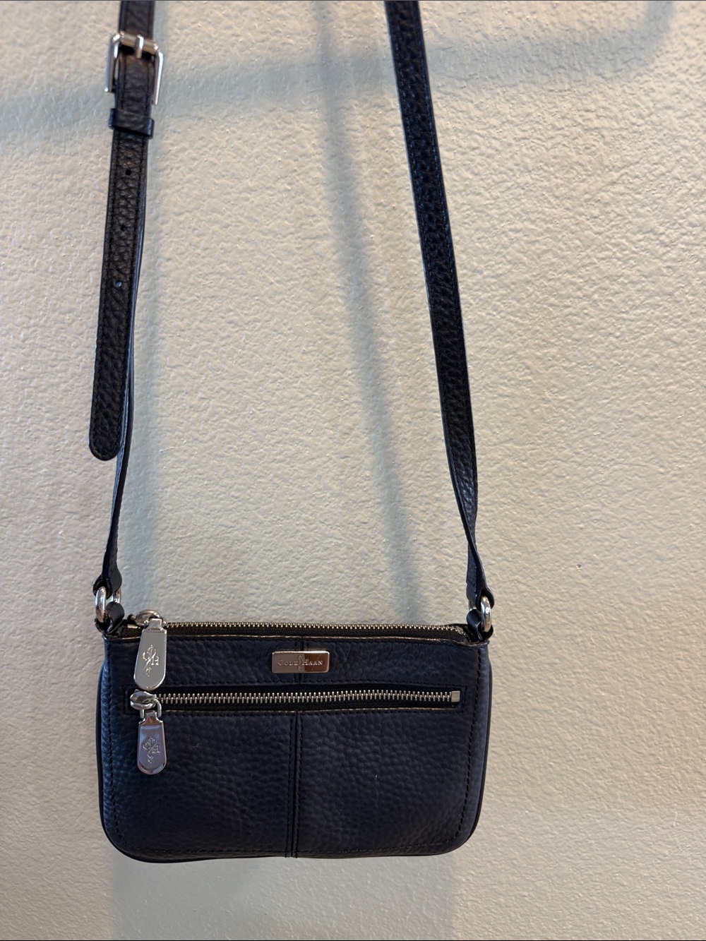 Black Cole Haan Pebbled Leather Crossbody with Silver Hardware